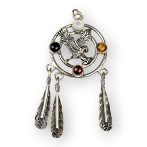 Vintage Sterling Dream Catcher Pendant American Eagle Multi Gemstone 925 Silver